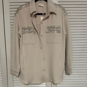 Elegant Beige Sequin Utility Shacket